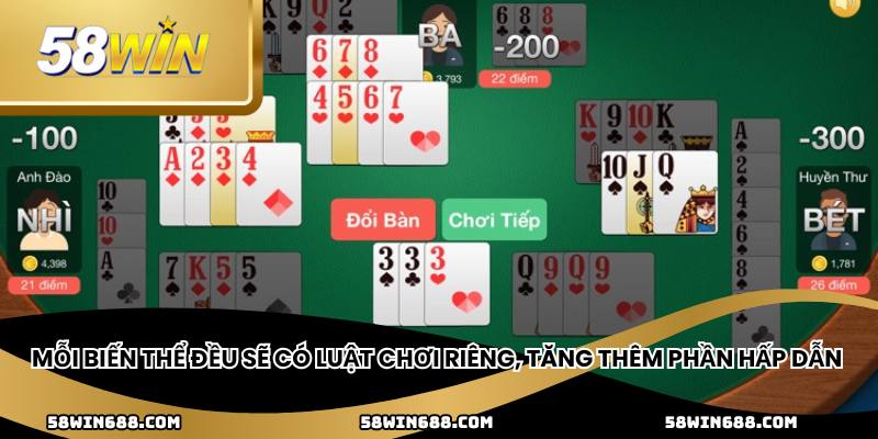 Mỗi biến thể đều sẽ có luật chơi riêng, tăng thêm phần hấp dẫn